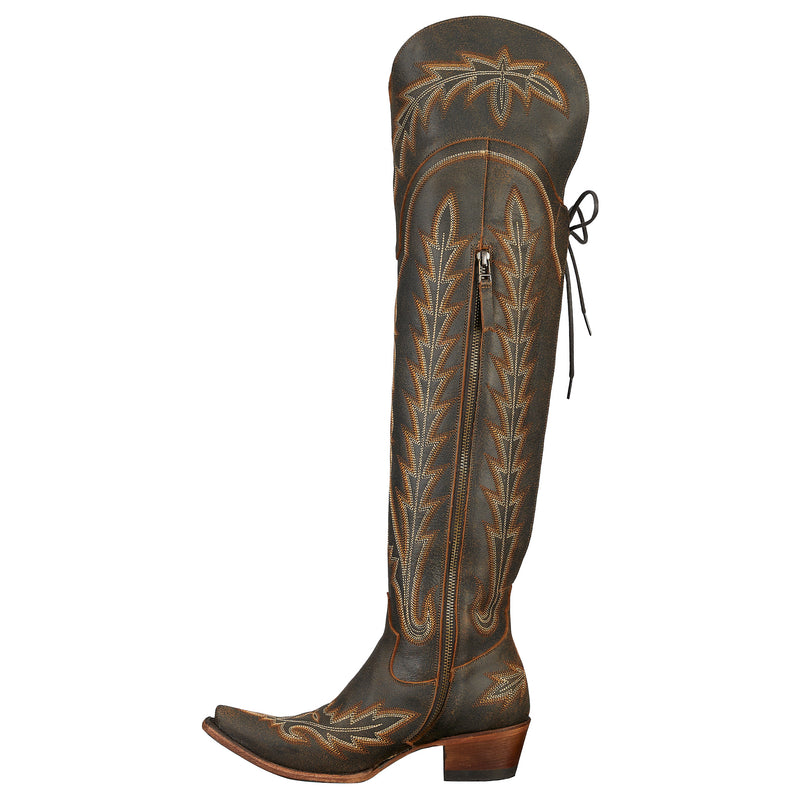 Lane Boots Women's Lexington OTK Brown Crackle Snip Toe Boot