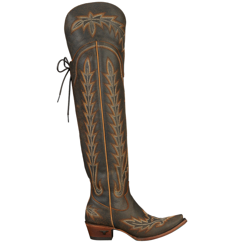 Lane Boots Women's Lexington OTK Brown Crackle Snip Toe Boot