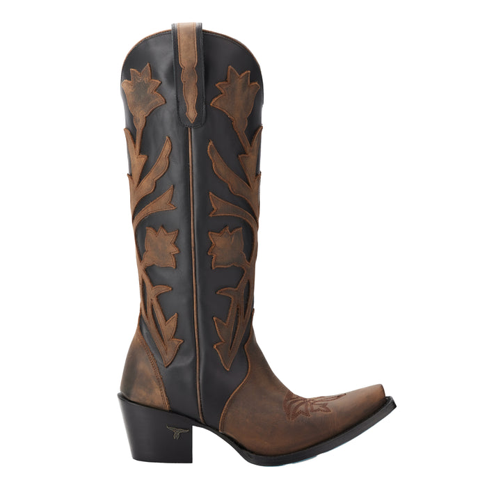 Lane Women`s Jet Black Burnt Caramel Jolene 14.5In Matching Top Boot