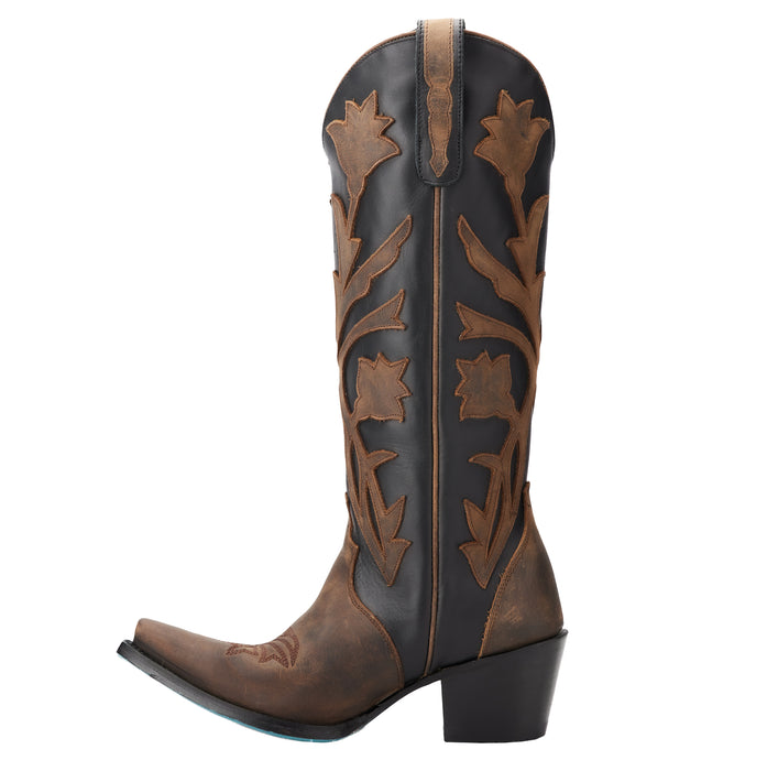 Lane Women`s Jet Black Burnt Caramel Jolene 14.5In Matching Top Boot