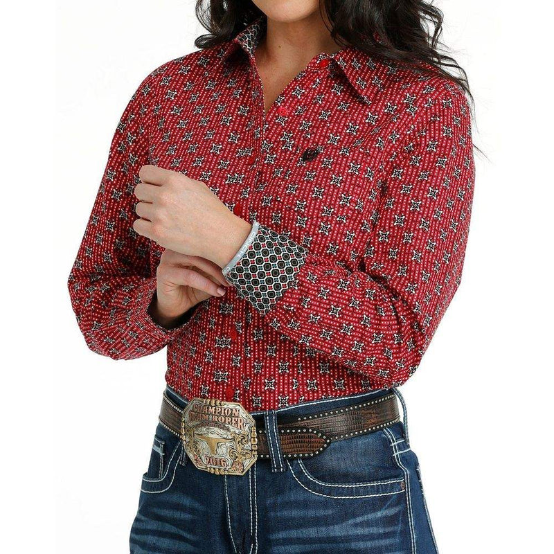 Cinch Womens Red Long Sleeve Print