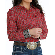 Cinch Womens Red Long Sleeve Print