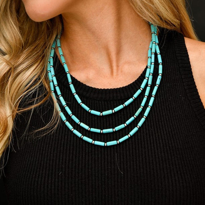 West And Company Three Str Turquoise and Navajo Pearl Necklace