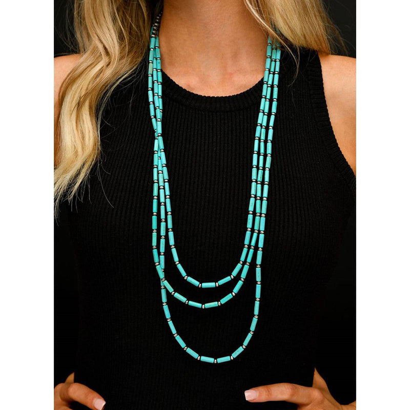 West And Company Three Str Turquoise and Navajo Pearl Necklace