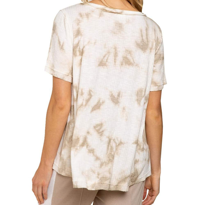 Pol Ivory/Taupe Tie Dye S/S Top