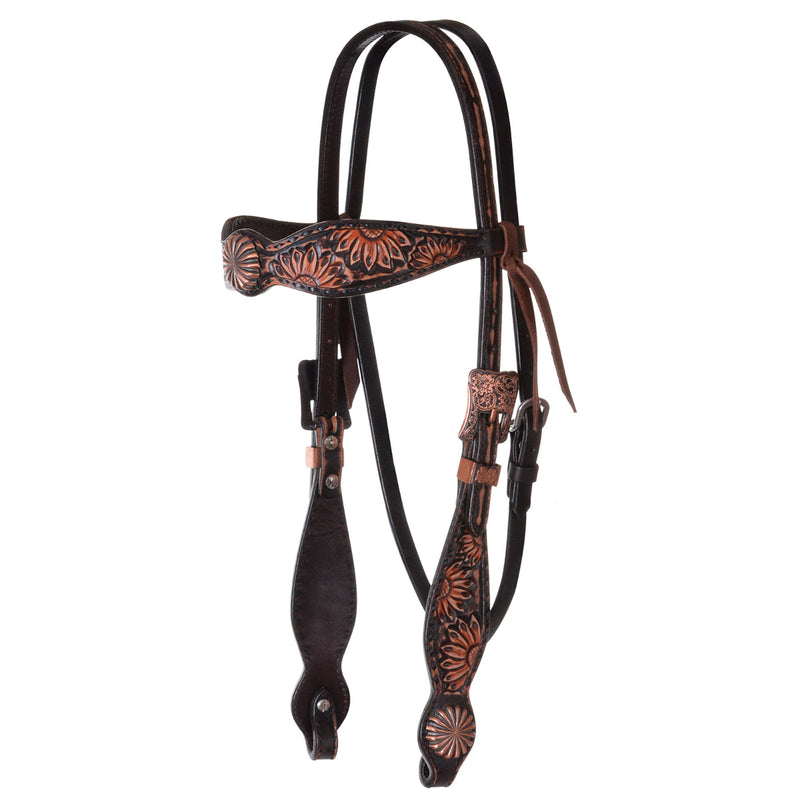 Circle Y Saddlery 5/8 Inch Vintage Chocolate Sunflower Browband Headstall
