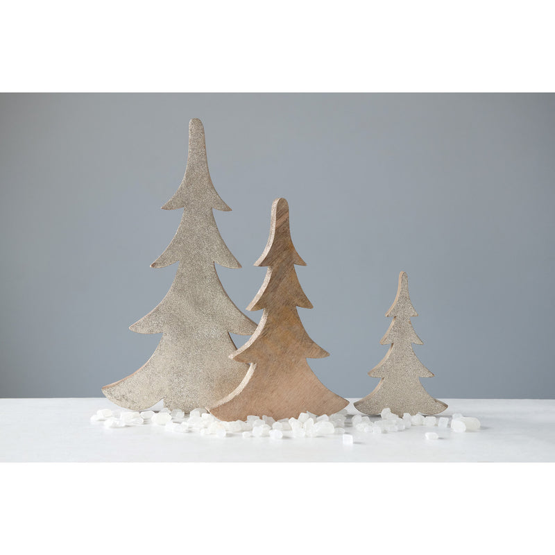 Creative Co-Op Wood Tree Set With Gold Glitter