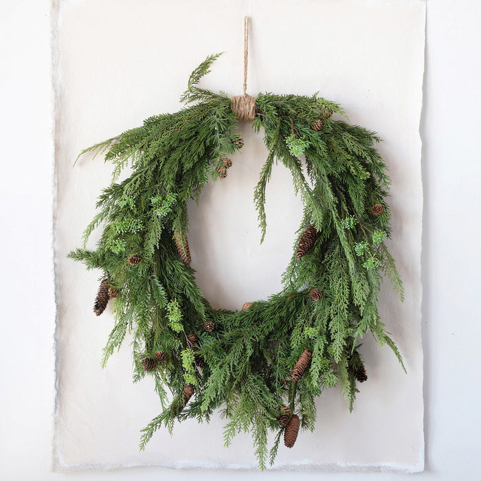 Creative Co-Op Faux Pine with Pinecones Wreath