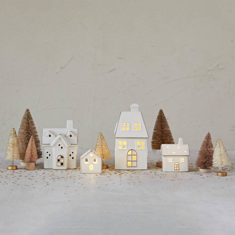 Creative Co-Op 4 Piece Stoneware Village With LED Lights