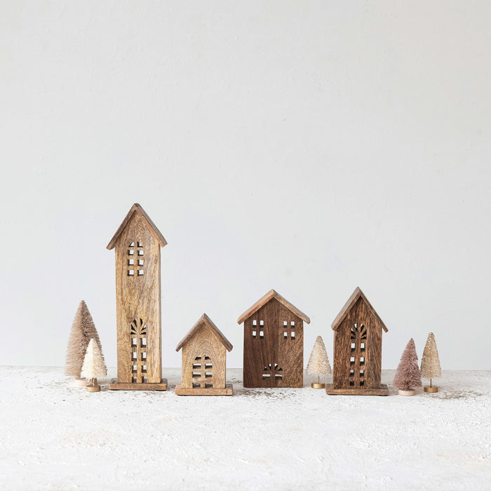Creative Co-Op Carved Mango Wood 4 Piece House Set
