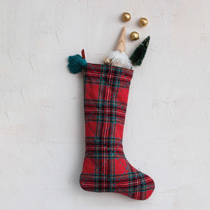 Creative Co-Op Red/Green Plaid Quilted Stocking