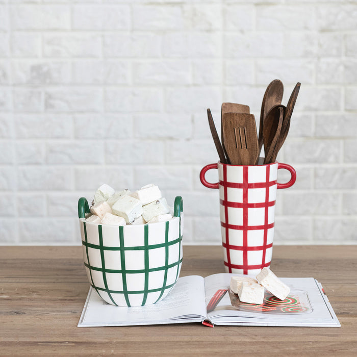 Creative Co-Op Red Grid Pattern Container
