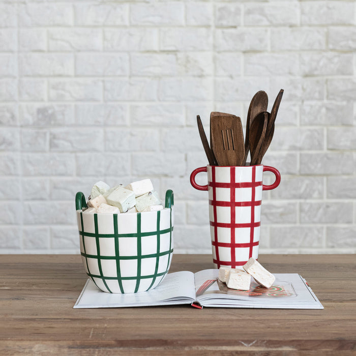 Creative Co-Op Green Grid Pattern Container
