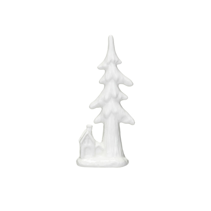 Creative Co-Op White Ceramic Tree With Cabin