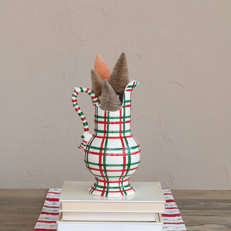 Creative Co-Op Red/White/Green Plaid Pitcher