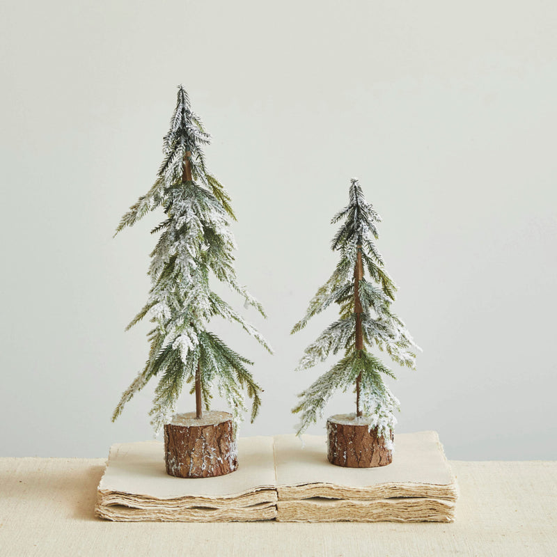 Creative Co-Op Fuax Fir Tree With Wood Base Snow Finish