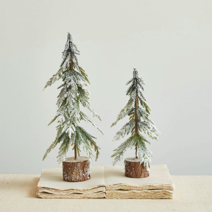 Creative Co-Op Fuax Fir Tree With Wood Base Snow Finish