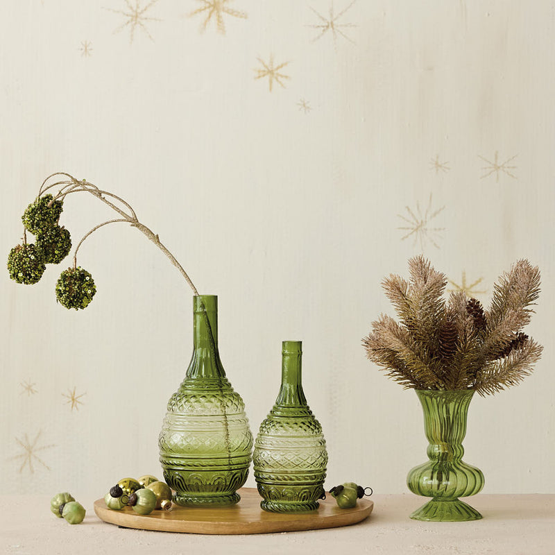 Creative Co-Op Embossed Green Vase