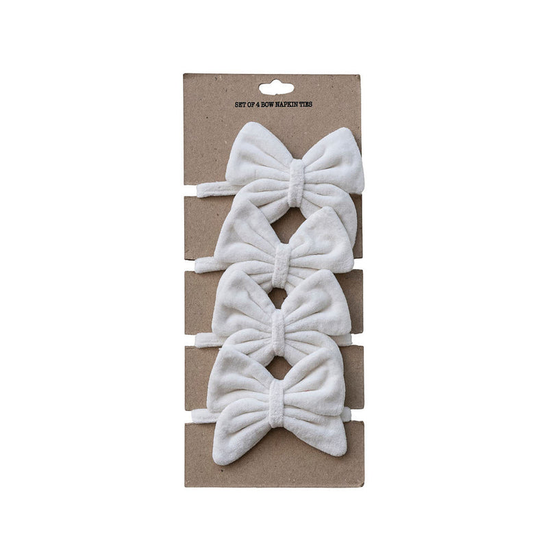 Creative Co-Op White Velvet Bow Napkin Ties