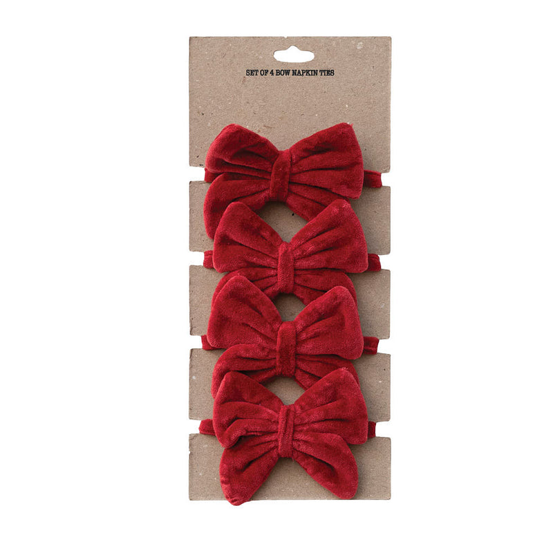 Creative Co-Op Red Velvet Bow Napkin Ties