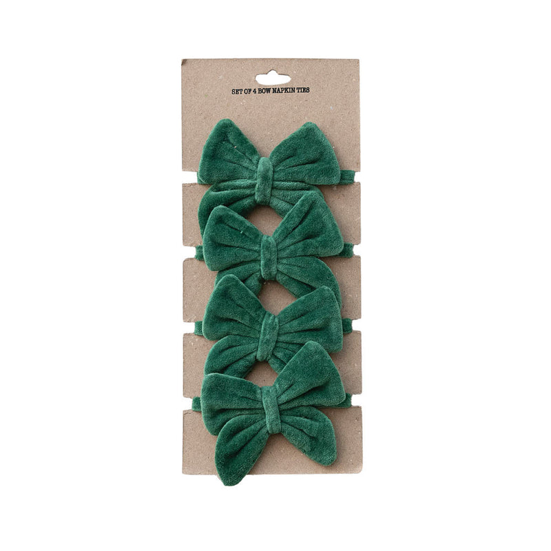 Creative Co-Op Green Velvet Bow Napkin Ties