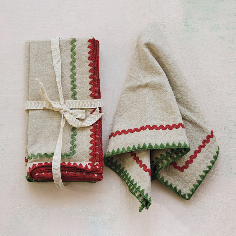Creative Co-Op Ric Rac Trim Napkin Set
