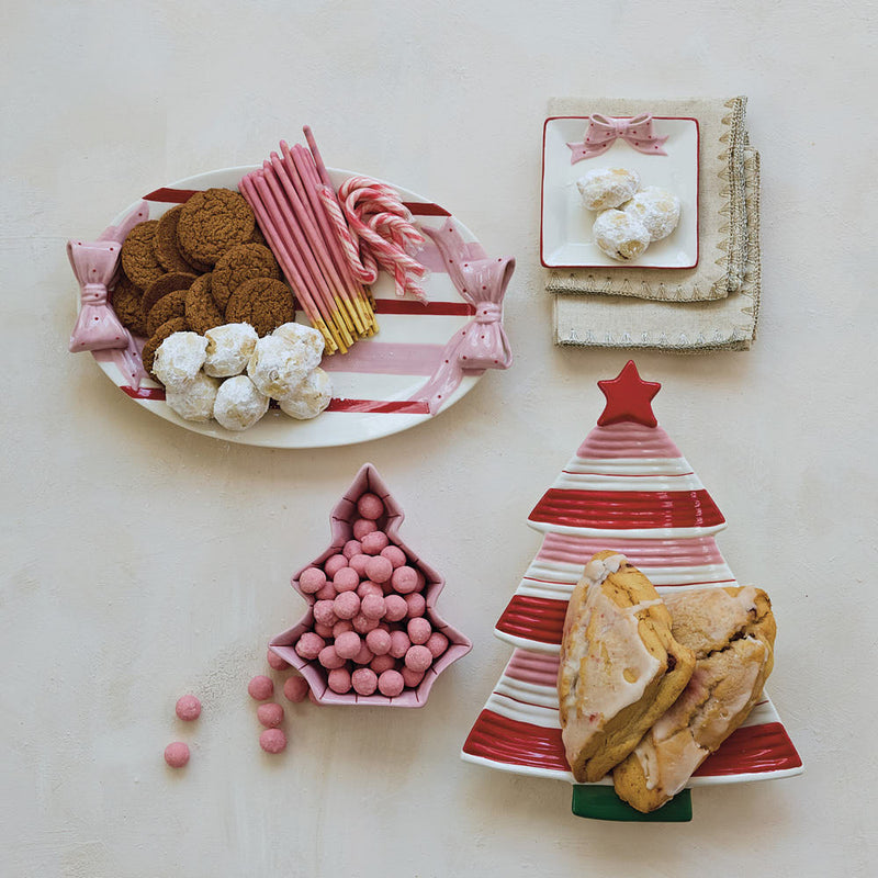 Creative Co-Op Stoneware Striped Tree Platter