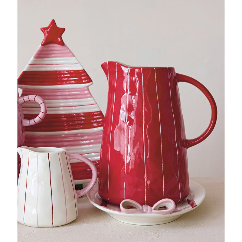 Creative Co-Op Striped Stoneware Pitcher