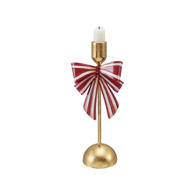 Creative Co-Op Large Striped Bow Taper Candle Holder