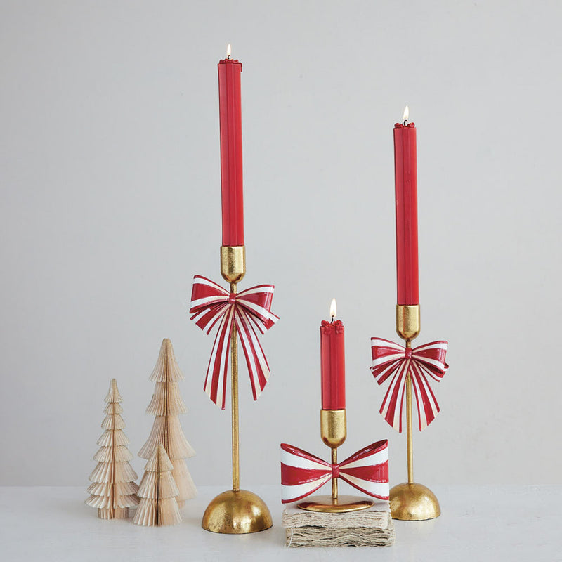 Creative Co-Op Large Striped Bow Taper Candle Holder
