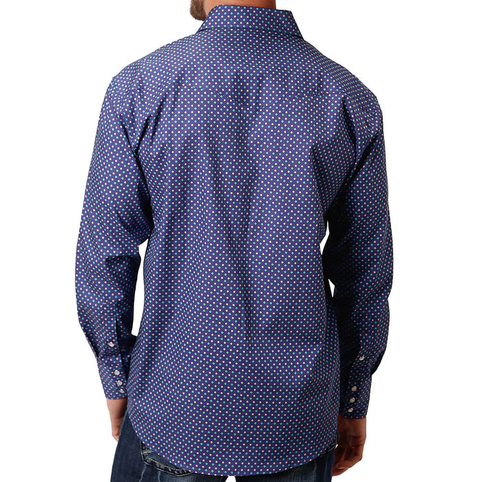 Men's Roper Purple and Teal Print Shirt with Snaps