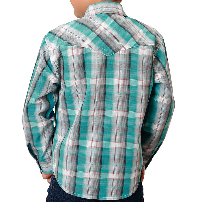 Boy's Roper Light Blue Plaid Shirt with Snaps