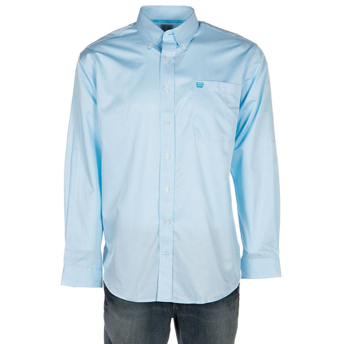 Mens Light Blue Tencel Stripe Button Shirt