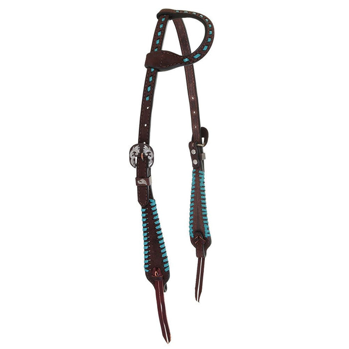 Brown Roughout with Turquoise Whip Stitch Single Ear Headstall