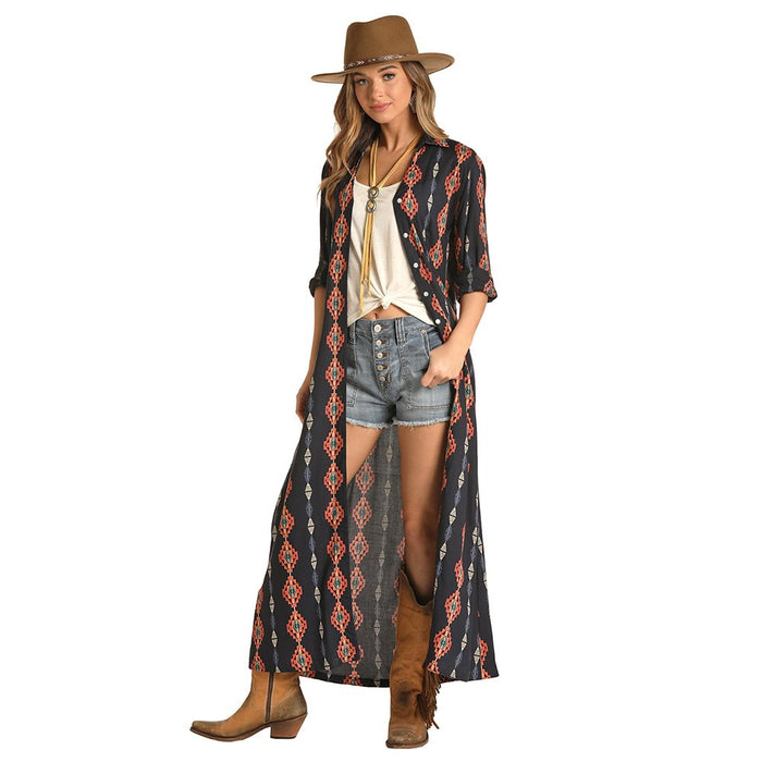 Aztec Print Duster with Buttons