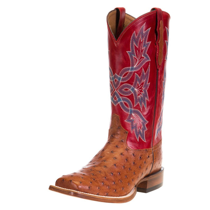 Men's Tony Lama Royston Brandy Full Quill Ostrich 13" Red Top Cowboy Boots
