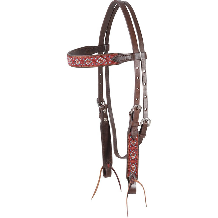 Turquoise/Rust Beaded Browband Headstall