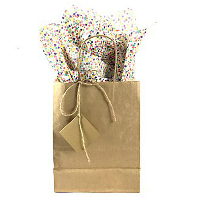 Gold Gift Bag with Confetti Tissue Paper