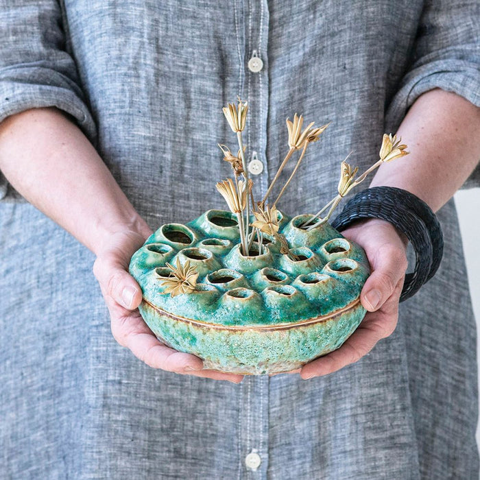 Creative Co-Op Stoneware Lotus Vase