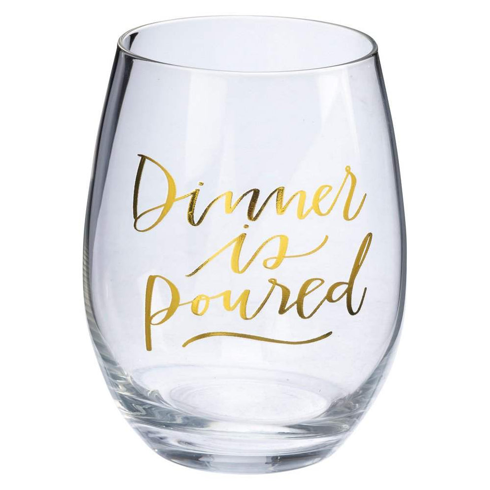 Primitives By Kathy Dinner Is Poured Stemless Wine Glass — Nrs 4809