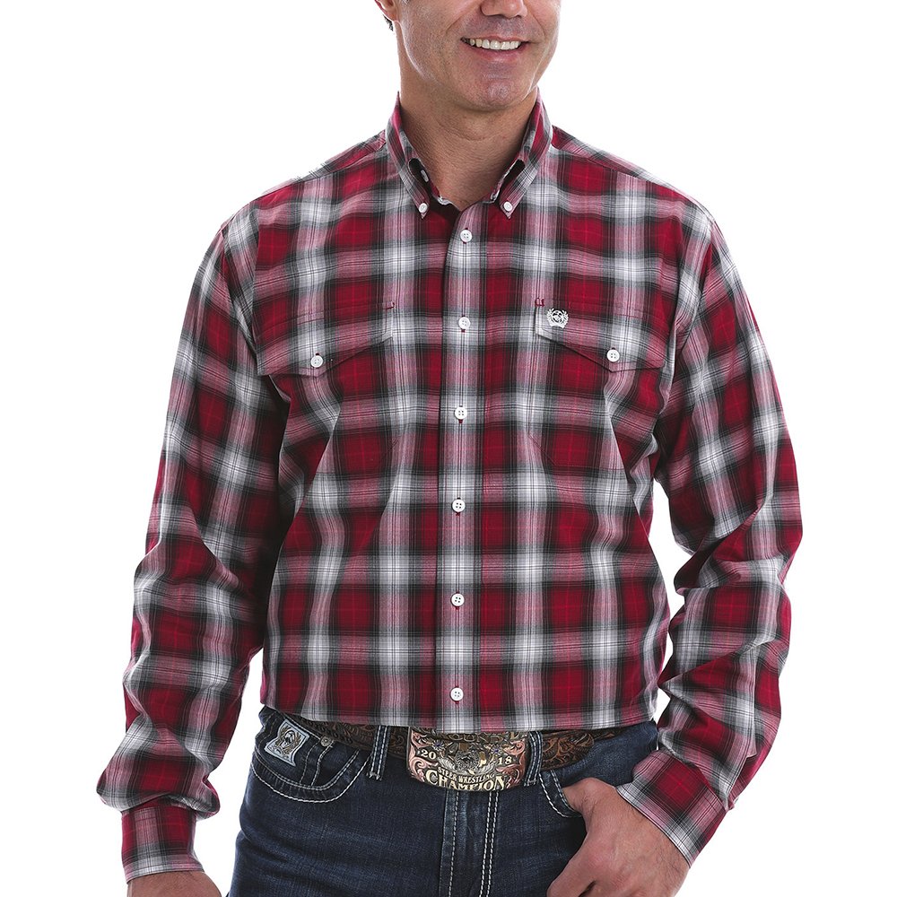 Men's Cinch Red Plaid Double Pocket Shirt — NRS