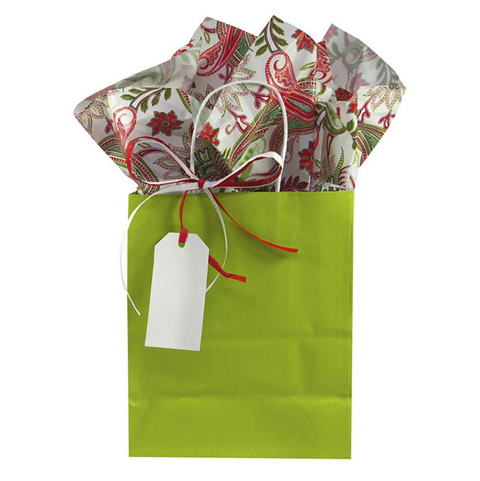 Green Gift Bag with Christmas Print Tissue Paper