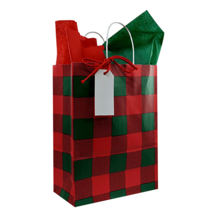 Christmas Lumberjack Gift Bag with Tissue Paper
