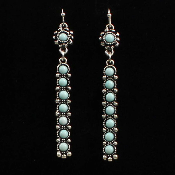 Womens Silver Long Bar Turq Stone Earrings