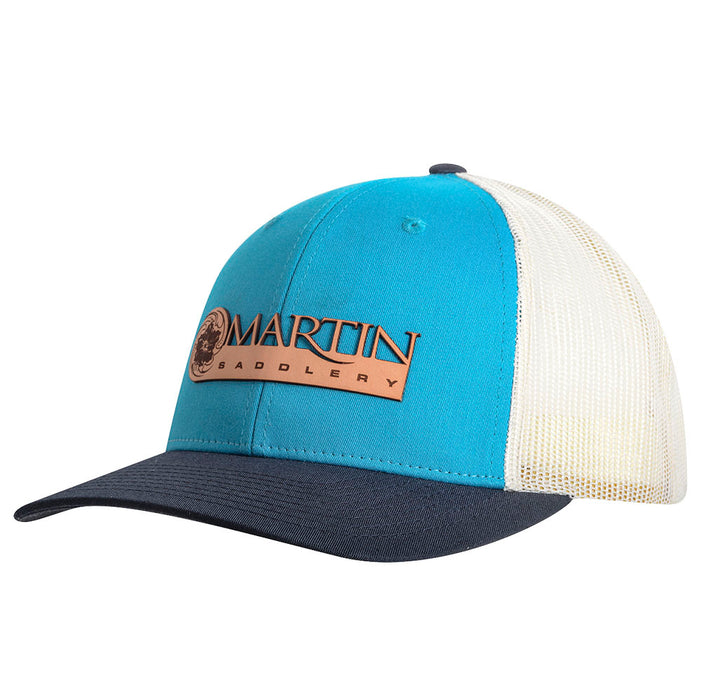 Martin Saddlery Small Teal and Navy Etched Leather Logo Cap