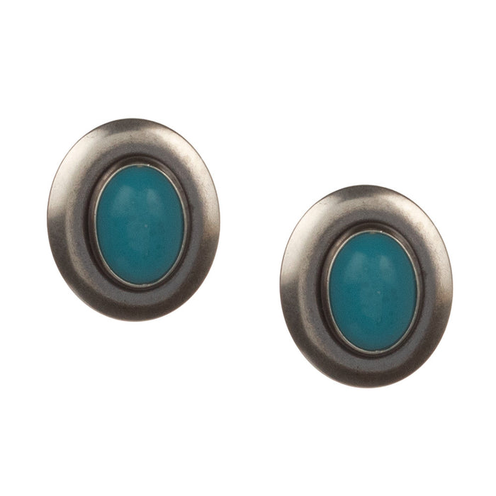 Turquoise Studs with Silver Bezel