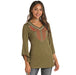 Women's Panhandle Army Green Embroidered Top