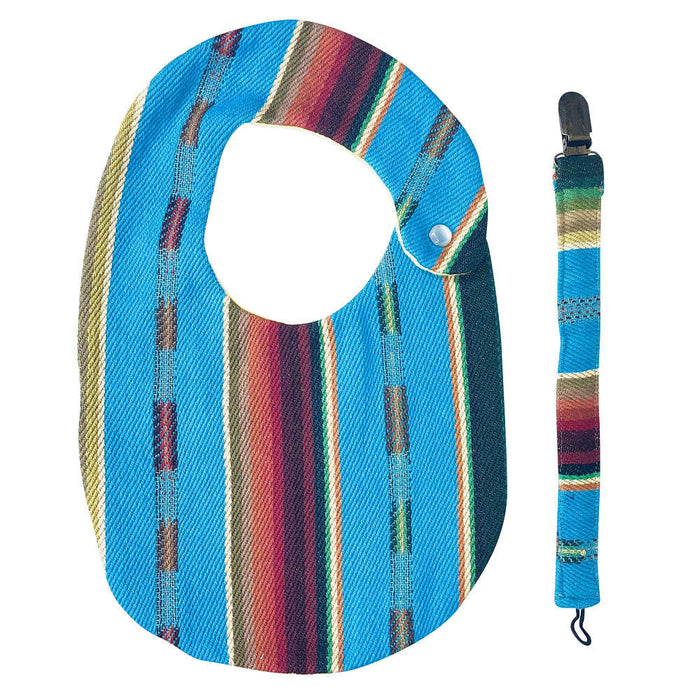 Turquoise Serape Baby Bib and Pacifier Clip Set