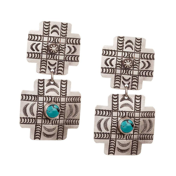 Stamped Cross Earrings with Turquoise