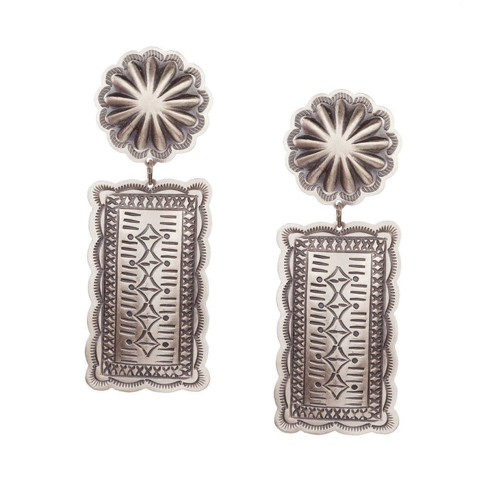 Silver Concho Stamped Rectangle Earrings